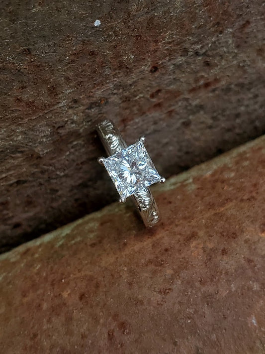 The Tamara: 2 - 2.75 ct. Princess Cut 10K or 14K White Gold Engagement Ring, Western Engagement Ring, Cowgirl Ring, Western Wedding Ring