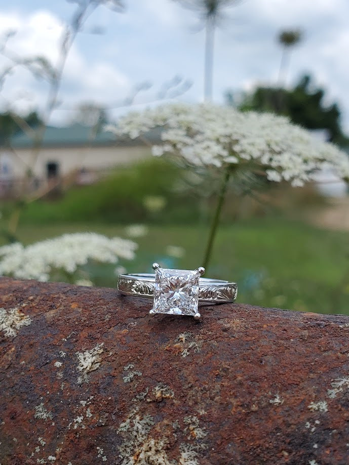 The Tamara: 2 ct. Princess Cut 10K or 14K White Gold Engagement Ring, Western Engagement Ring, Cowgirl Ring, Western Wedding Ring