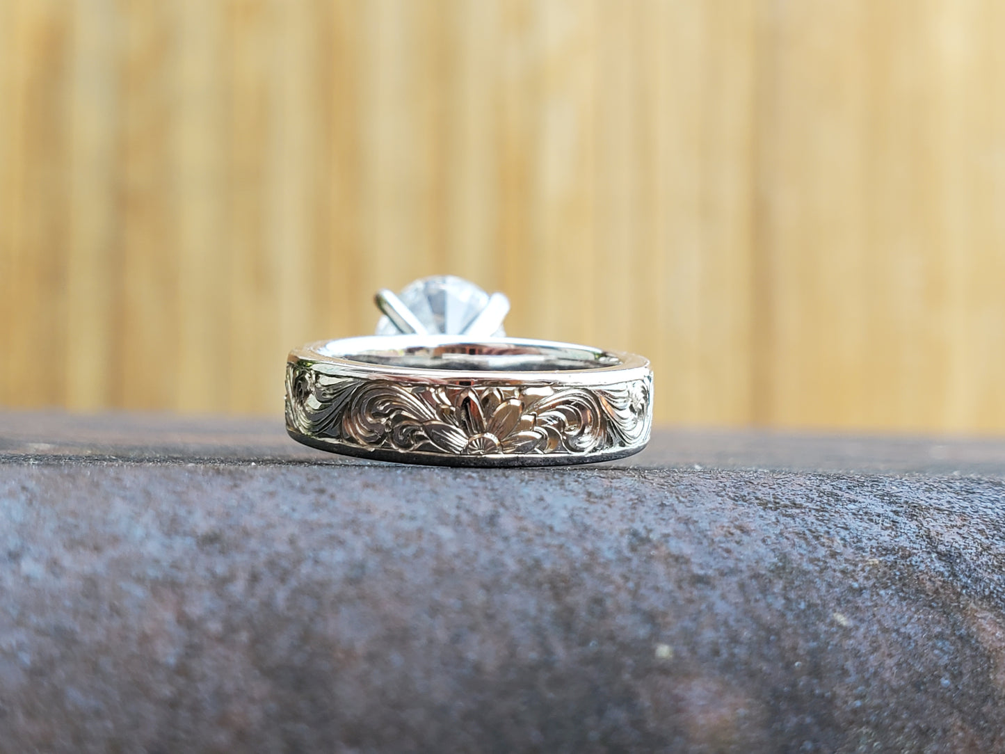 The Eleanor: 4ct Oval Engagement Ring, Hand-Engraved Western Engagement Ring, Cowgirl Engagement Ring, Floral Hand-Engraved Ring, 5mm White Gold Band