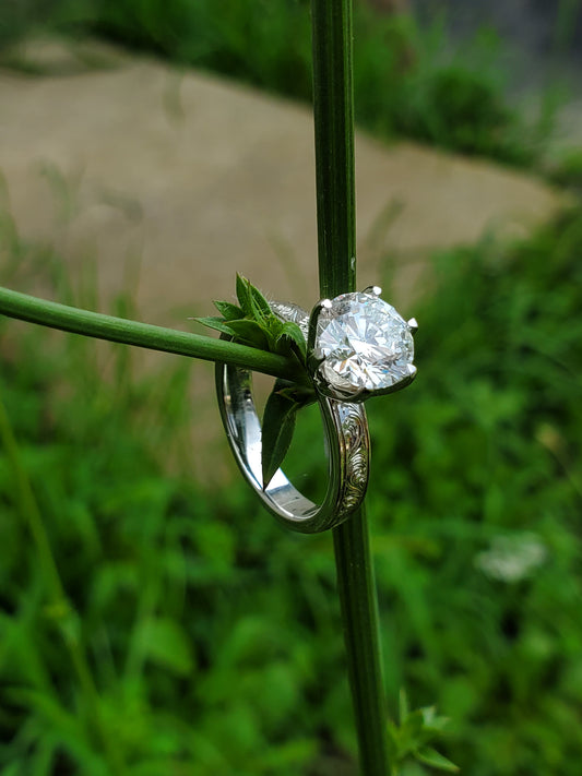 The Tennessee: 2 ct. Round Moissanite or Lab Diamond, 10K or 14K White Gold Engagement Ring, Western Engagement Ring, Cowgirl Engagement