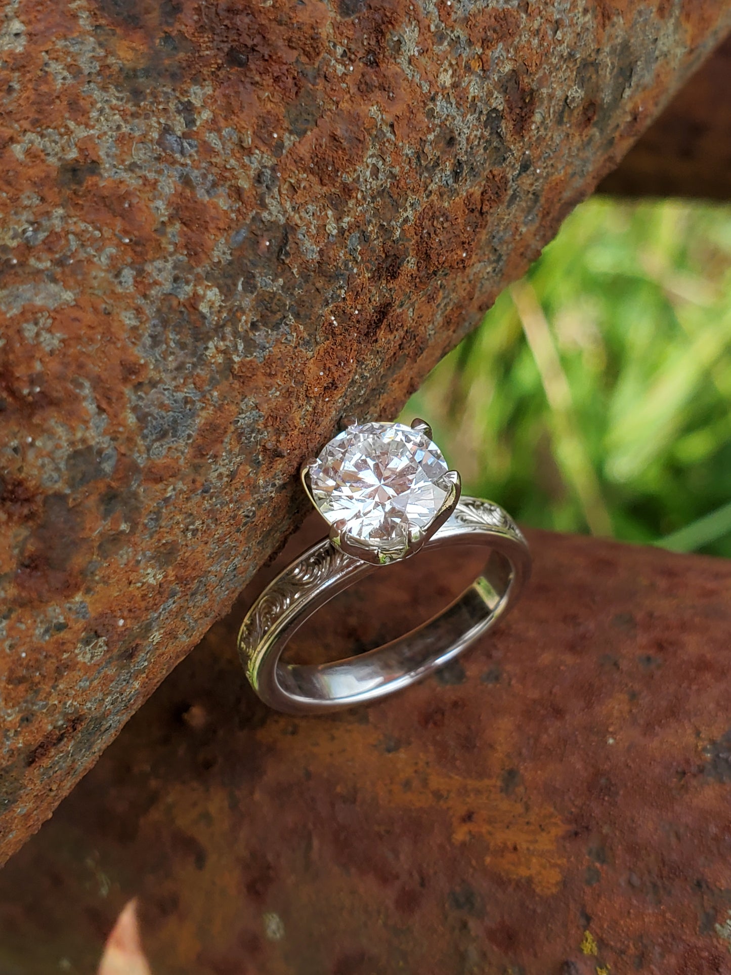 The Tennessee: 2 ct. Round Moissanite or Lab Diamond, 10K or 14K White Gold Engagement Ring, Western Engagement Ring, Cowgirl Engagement