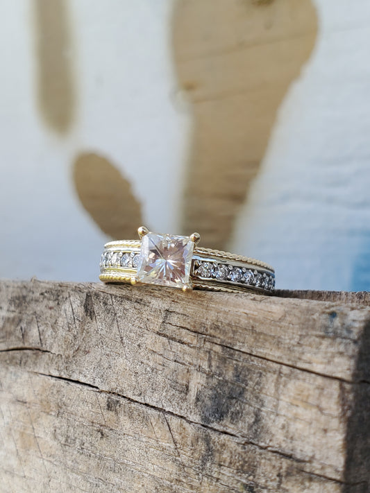 The Milena: 10K Yellow and White Gold, Two-Tone Engagement Ring, Cowgirl Engagement Ring, Western Engagement Ring, Diamond Engagement Ring for Cowgirl, Western Ring