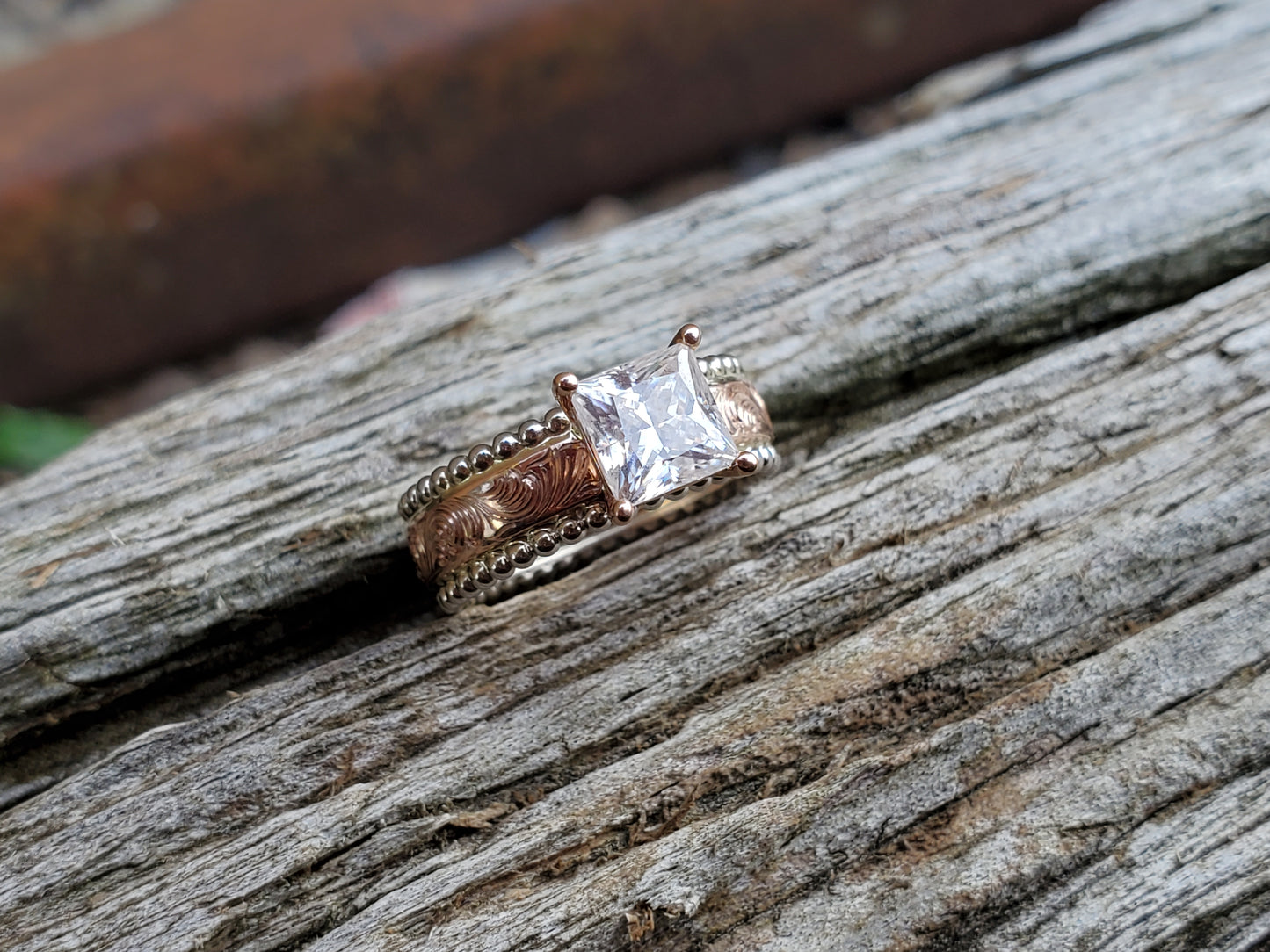 The Brinley: Bead-Edge Engagement Ring with 1.25 CT Center Stone, Western Engagement Ring, Cowgirl Wedding Ring, Hand-Engraved Rose Gold Engagement Ring