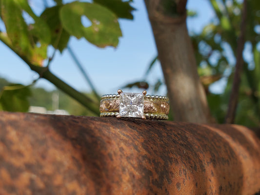 The Brinley: Bead-Edge Engagement Ring with 1.25 CT Center Stone, Western Engagement Ring, Cowgirl Wedding Ring, Hand-Engraved Rose Gold Engagement Ring