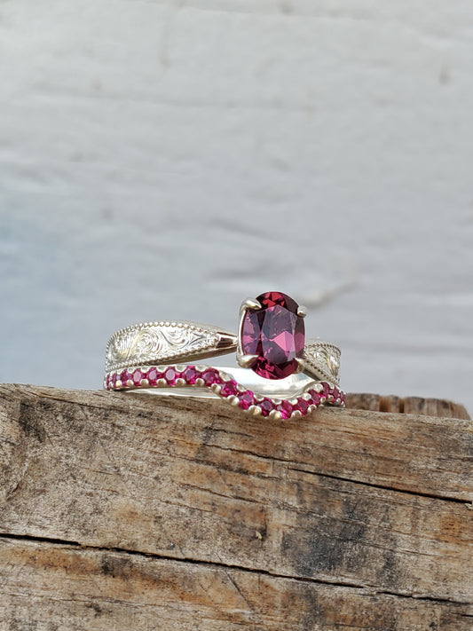 Custom Oval Gemstone Ring Set (30+ Center Stone Options!), Custom Birthstone Ring, Hand Engraved Ring, Western Promise Ring, Cowgirl Engagement Ring