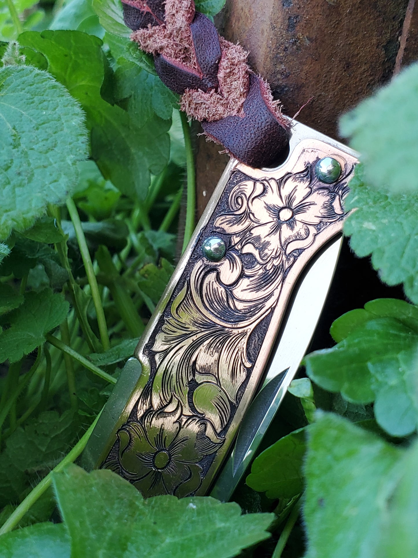 Hand-Engraved Copper Boker Pocket Knife, Western Gifts for Him, Cowboy Gifts, Hand-Engraved Knife, Hand Tooled Knife