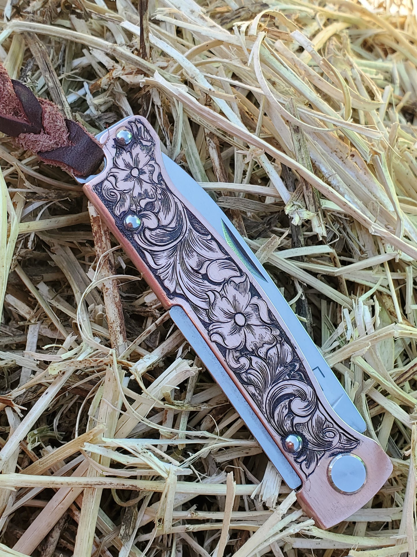 Hand-Engraved Copper Boker Pocket Knife, Western Gifts for Him, Cowboy Gifts, Hand-Engraved Knife, Hand Tooled Knife