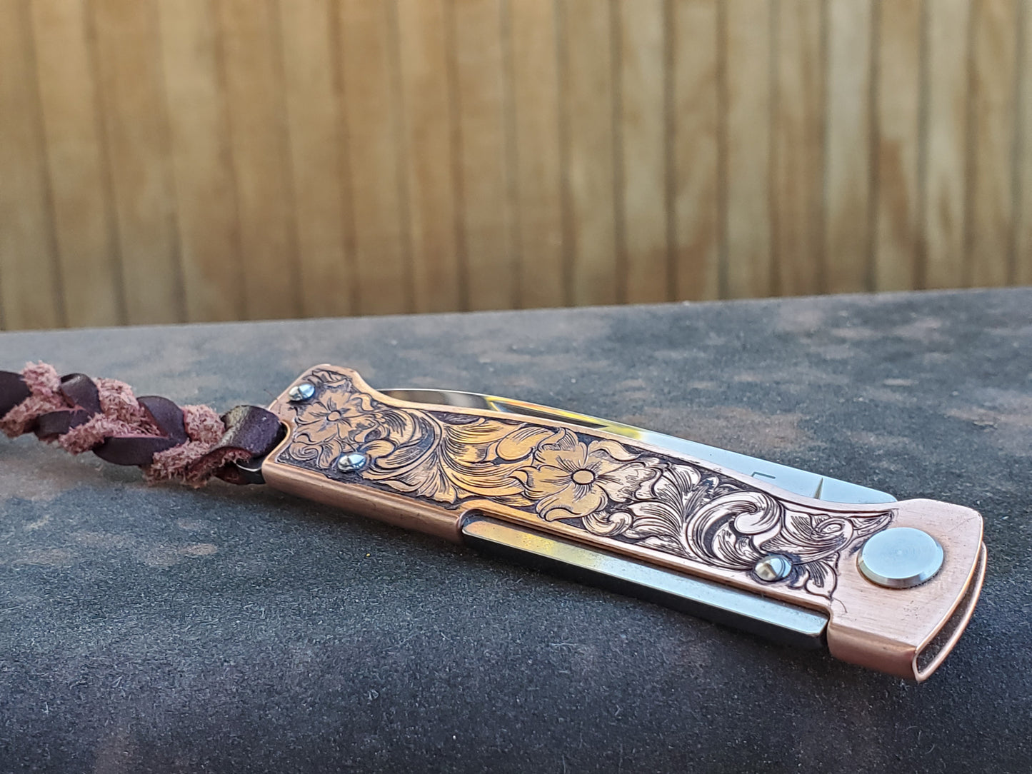 Hand-Engraved Copper Boker Pocket Knife, Western Gifts for Him, Cowboy Gifts, Hand-Engraved Knife, Hand Tooled Knife