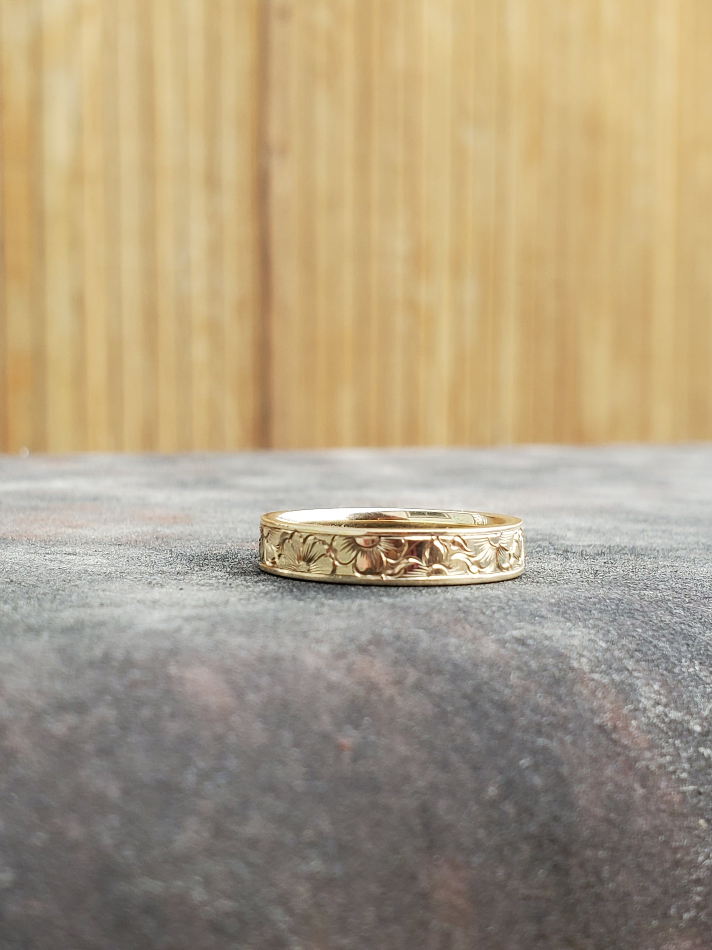 The Carnation: Narrow Floral Engraved Yellow Gold Band, Western Wedding Band, Cowgirl Wedding Ring, Engraved Flower Ring