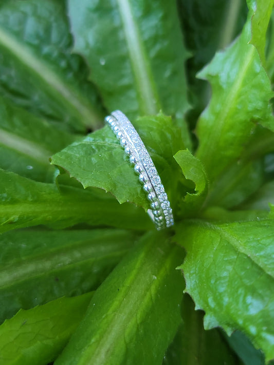 The Loretta: Diamond Sterling Silver or White Gold Beaded Band, Western Wedding Band, Stackable Cowgirl Ring, Western Band for her