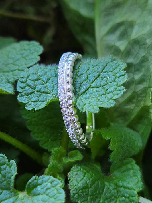 The Loretta: Diamond Sterling Silver or White Gold Beaded Band, Western Wedding Band, Stackable Cowgirl Ring, Western Band for her