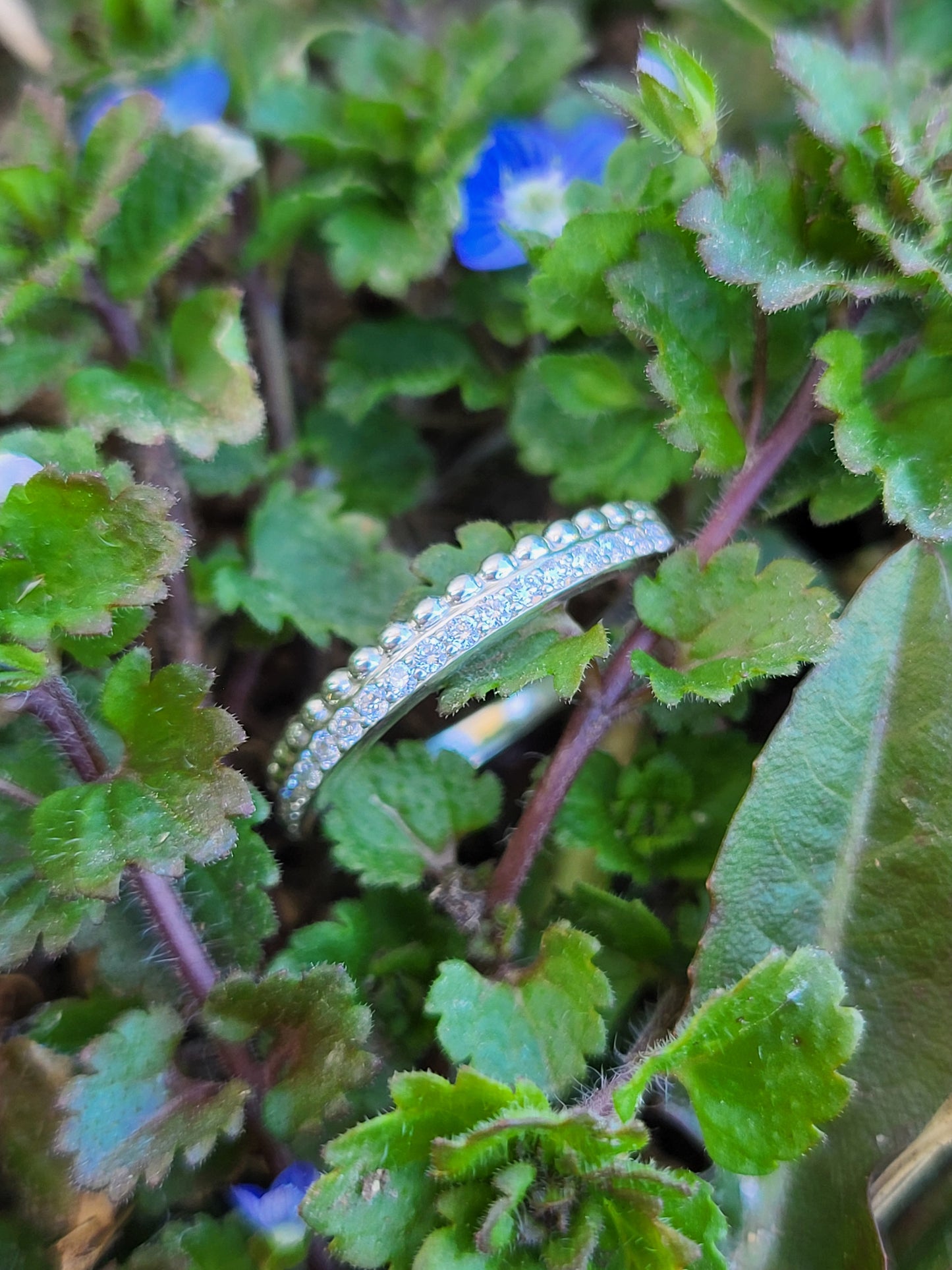 The Loretta: Diamond Sterling Silver or White Gold Beaded Band, Western Wedding Band, Stackable Cowgirl Ring, Western Band for her