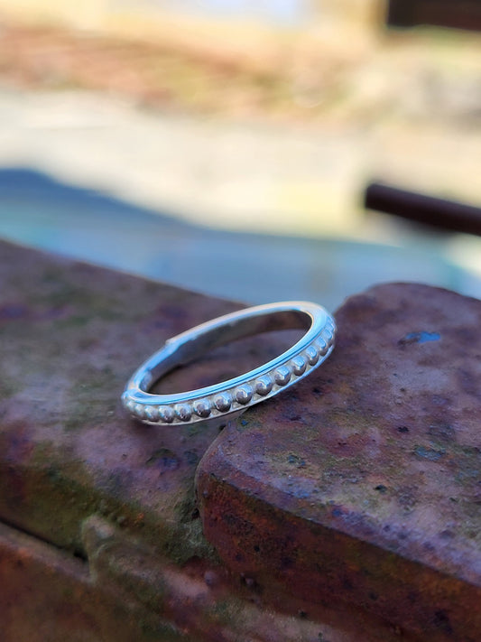 The Lola: Sterling Silver or White Gold Beaded Band, Western Wedding Band, Stackable Cowgirl Ring, Western Band for her