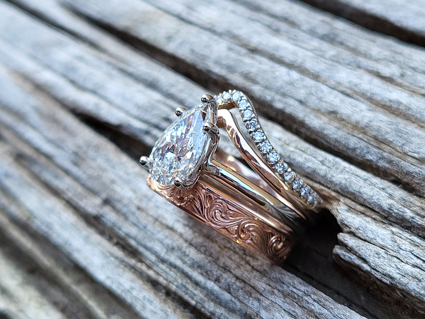 The Maya: 4mm Narrow 10K, 14K, or 18K Rose Gold Band, Western Wedding Band, Cowgirl Wedding Ring, Hand-Engraved Western Wedding Ring