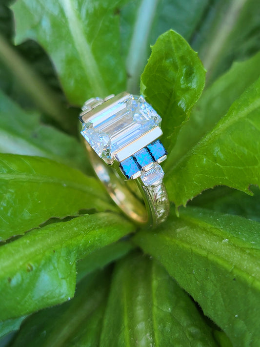 The Vera: 2 ct+ Emerald Cut, Art Deco Inspired 10K, 14K, 18K Yellow Gold Engagement Ring, Western Engagement Ring, Cowgirl Ring, Western Wedding Ring, Vintage Style Engagement