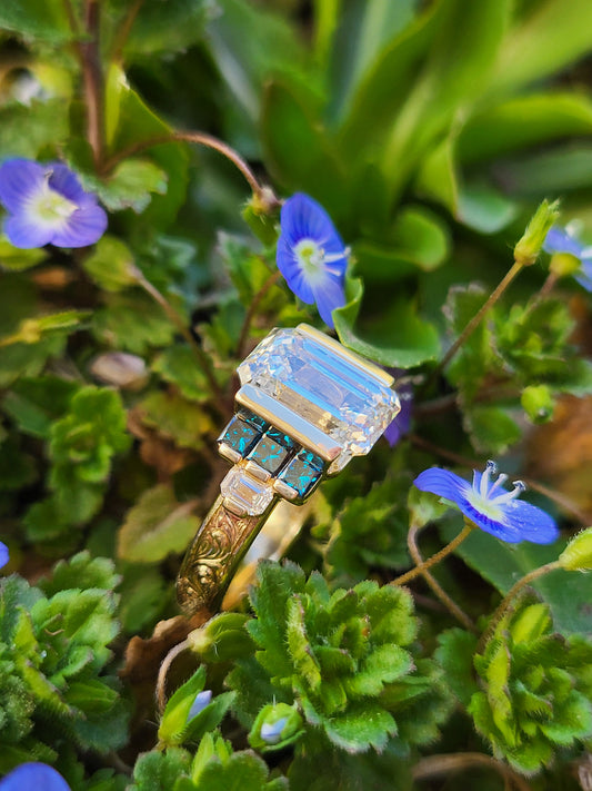 The Vera: 2 ct+ Emerald Cut, Art Deco Inspired 10K, 14K, 18K Yellow Gold Engagement Ring, Western Engagement Ring, Cowgirl Ring, Western Wedding Ring, Vintage Style Engagement
