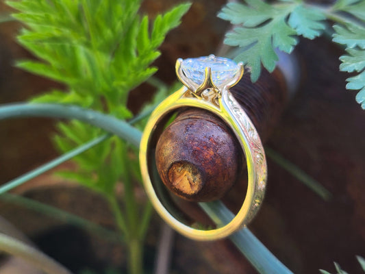 The Hailey: Narrow Cathedral Style Engagement Ring in 10K, 14K, 18K Yellow Gold Emerald Cut Engagement Ring, Western Engagement Ring, Cowgirl Ring, Western Wedding Ring