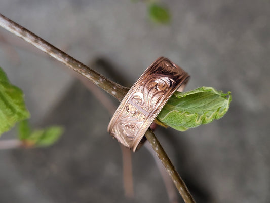 The Samuel: 10K, 14K, or 18K Rose Gold Western Wedding Band, Hand-Engraved Cowboy Wedding Ring, Cowboy Ring, Rose Gold Men's Wedding Band, Detailed Wedding Ring