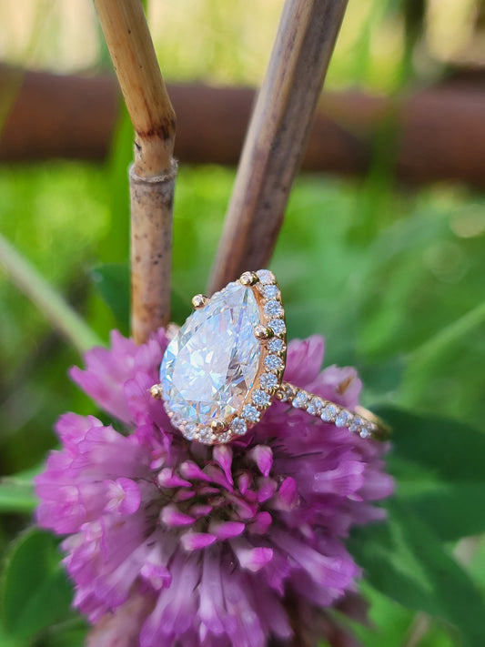 The Sofia: 10K, 14K or 18K Western Engagement Ring with Halo, Moissanite or Lab Diamond Pear Engagement Ring with Halo, Hidden Infinity Sign Ring, Western Cowgirl Engagement Ring