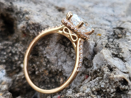 The Sofia: 10K, 14K or 18K Western Engagement Ring with Halo, Moissanite or Lab Diamond Pear Engagement Ring with Halo, Hidden Infinity Sign Ring, Western Cowgirl Engagement Ring