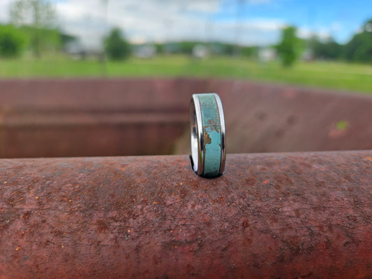 The Chesley: 8mm Men's Wedding Band, Serinium Wedding Band for Him, Cowboy Ring, Western Wedding Ring with Copper Inlay, Wedding Band with Rounded Sides