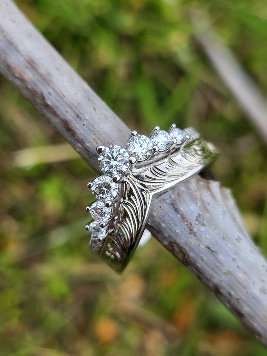 The Diana: Hand-Engraved 10K, 14K, or 18K White Gold or Platinum Stacking Band, Contour Engagement Ring Stacker, Stackable Western Wedding Band, Hand-Engraved Contour Ring