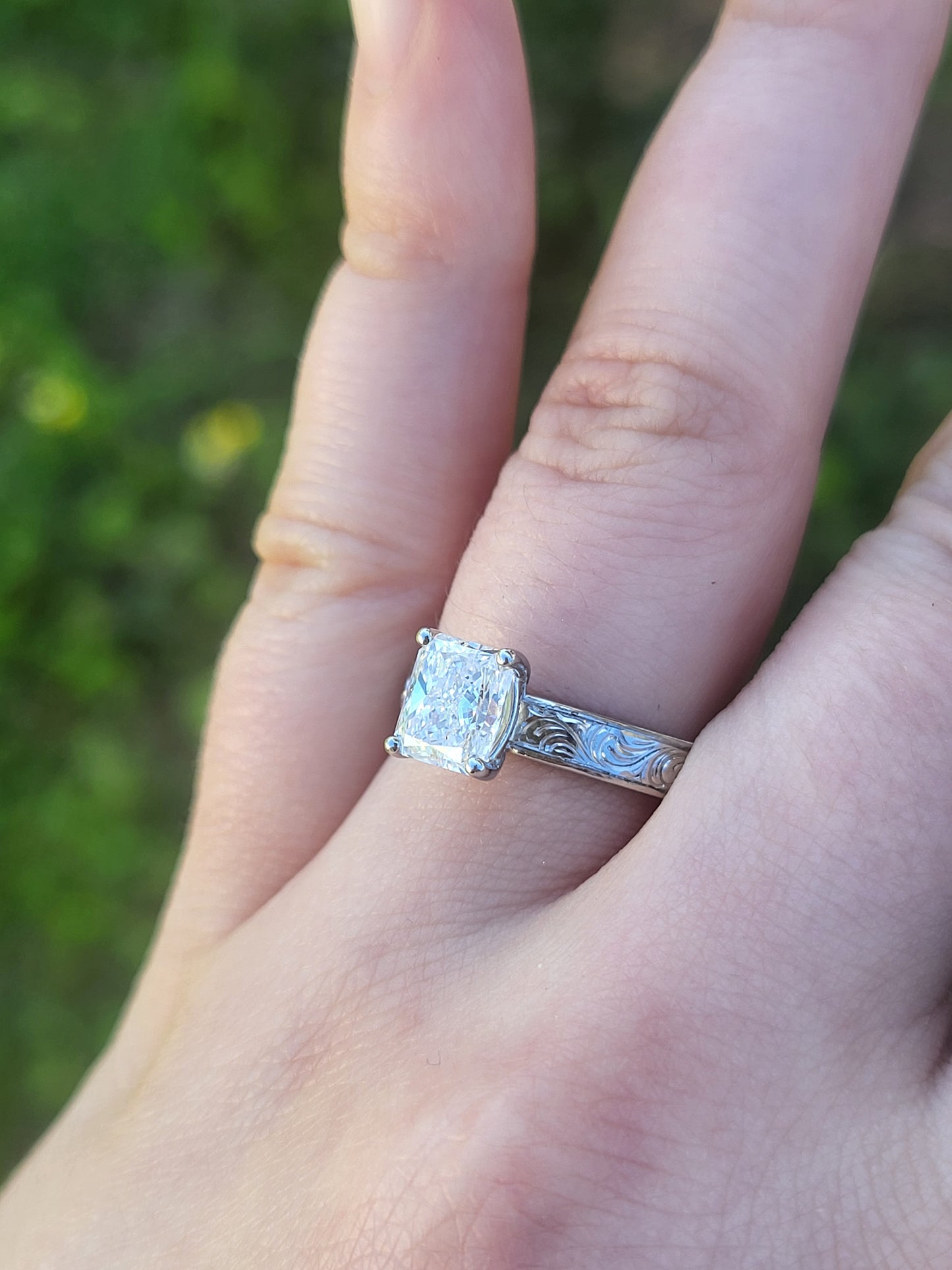 The Tova: 1ct+ Radiant Cut 3.5mm Narrow Engagement Ring in 10K, 14K, 18K White Gold Engagement Ring, Western Engagement Ring, Cowgirl Ring, Western Wedding Ring