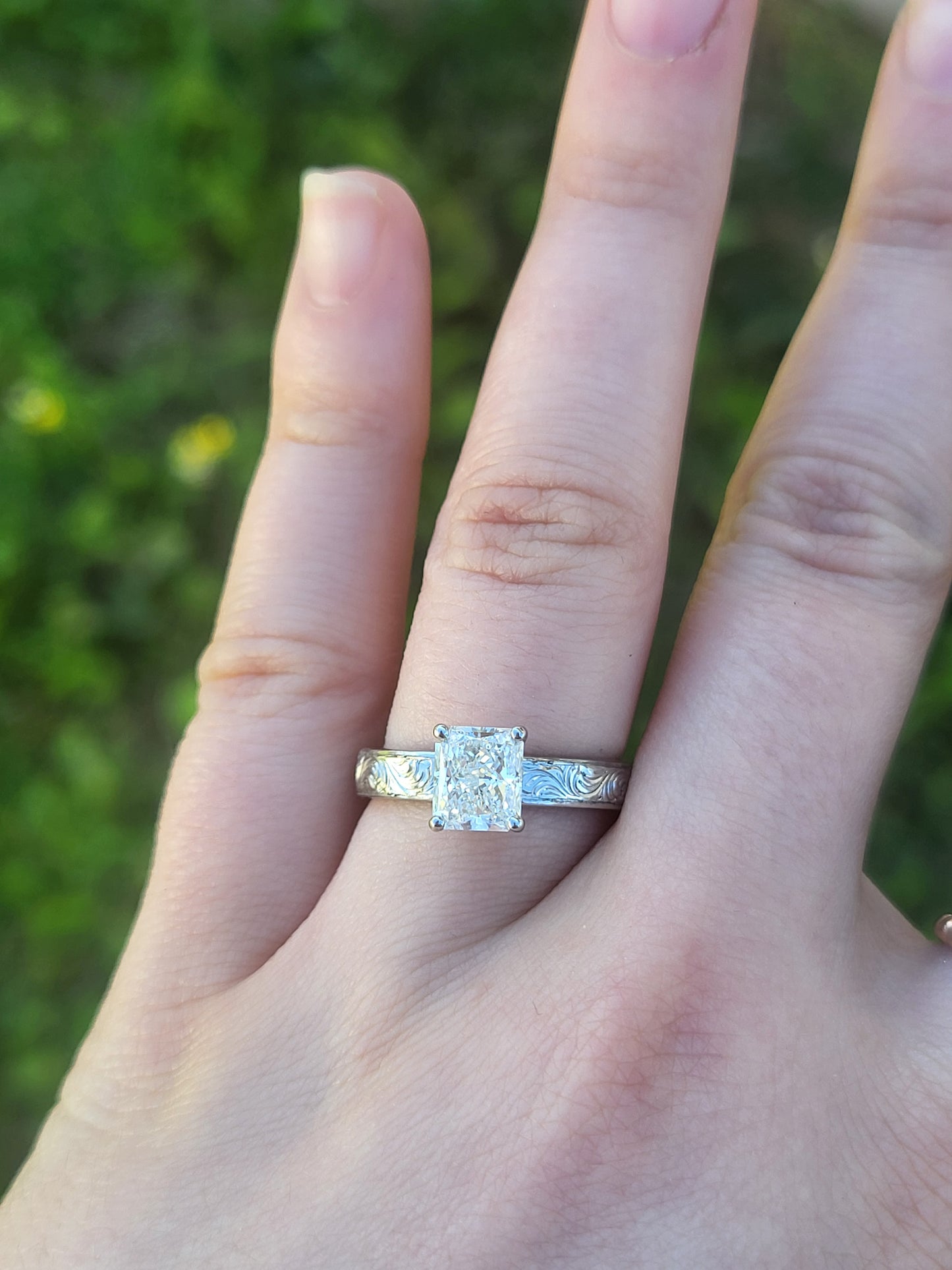 The Tova: 1ct+ Radiant Cut 3.5mm Narrow Engagement Ring in 10K, 14K, 18K White Gold Engagement Ring, Western Engagement Ring, Cowgirl Ring, Western Wedding Ring