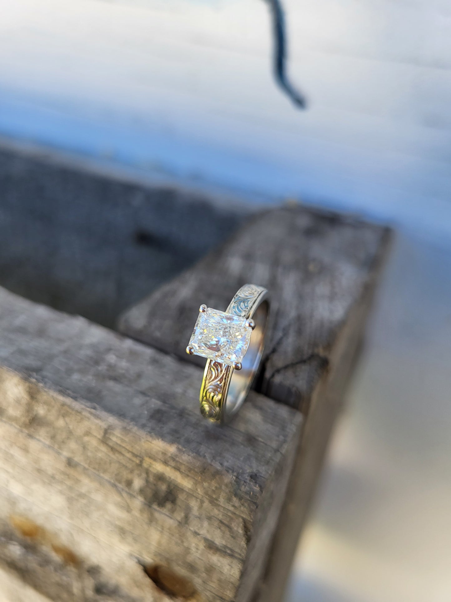 The Tova: 1ct+ Radiant Cut 3.5mm Narrow Engagement Ring in 10K, 14K, 18K White Gold Engagement Ring, Western Engagement Ring, Cowgirl Ring, Western Wedding Ring