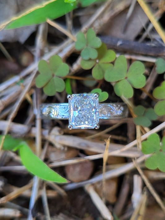 The Tova: 1ct+ Radiant Cut 3.5mm Narrow Engagement Ring in 10K, 14K, 18K White Gold Engagement Ring, Western Engagement Ring, Cowgirl Ring, Western Wedding Ring