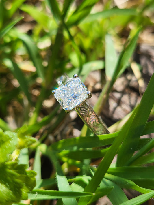 The Tova: 1ct+ Radiant Cut 3.5mm Narrow Engagement Ring in 10K, 14K, 18K White Gold Engagement Ring, Western Engagement Ring, Cowgirl Ring, Western Wedding Ring