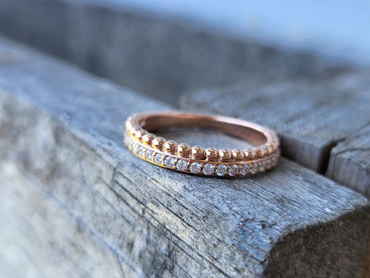 The Rosa: Diamond and Rose Gold Beaded Band, Western Wedding Band, Stackable Cowgirl Ring, Western Band for her
