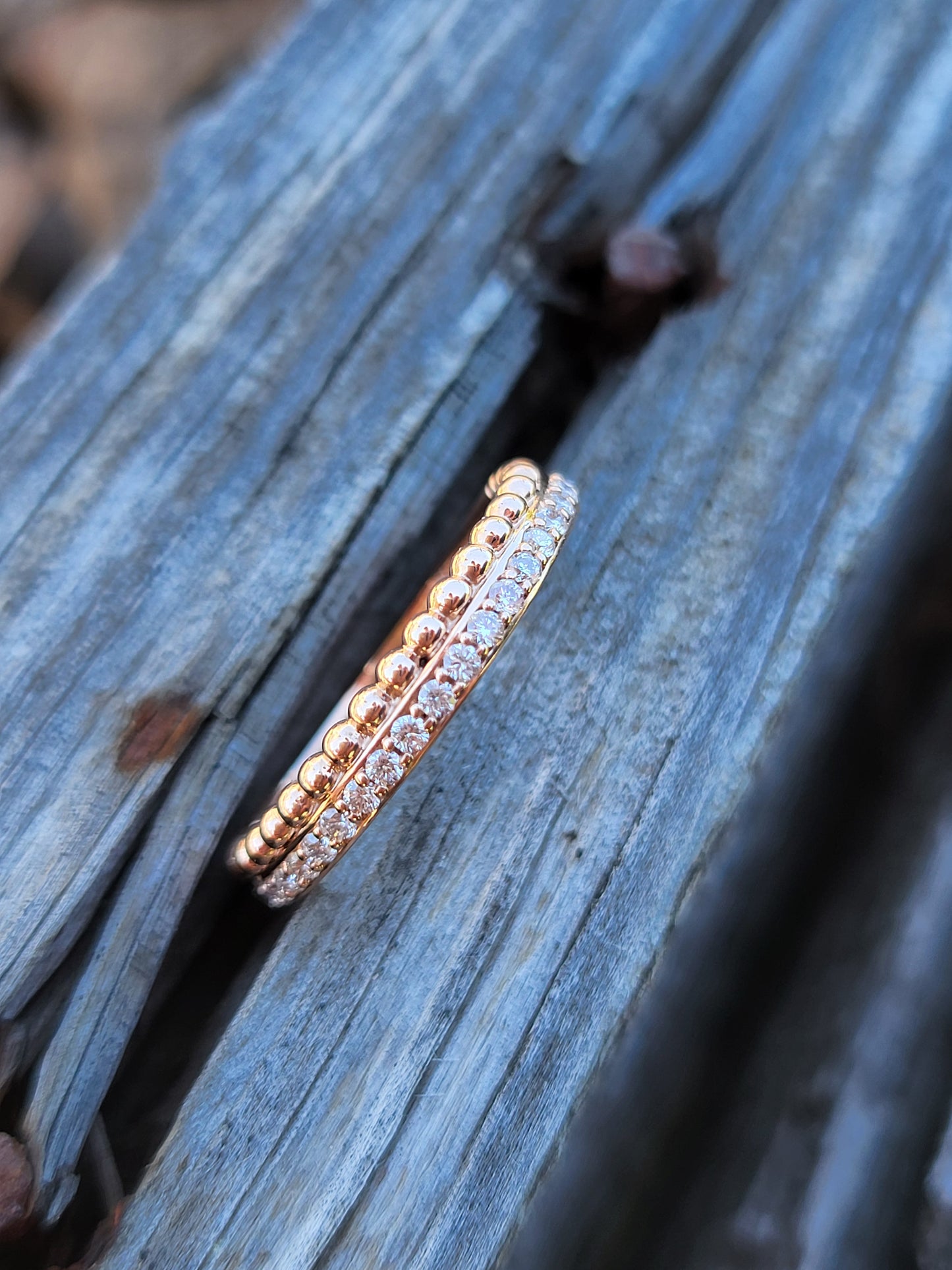 The Rosa: Diamond and Rose Gold Beaded Band, Western Wedding Band, Stackable Cowgirl Ring, Western Band for her