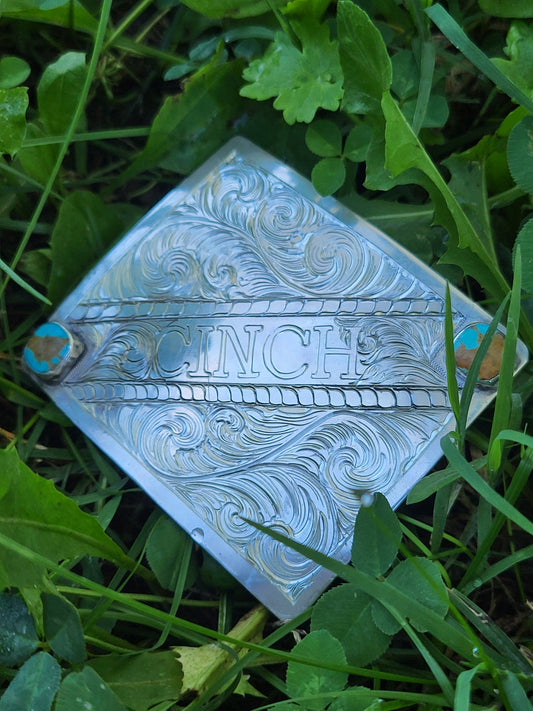 Cowboy Belt Buckle in Sterling Silver with Custom Name, Hand-Engraved Turquoise Accented Western Belt Buckle, Western Men's Belt Buckle, Hand-Fabricated Buckle