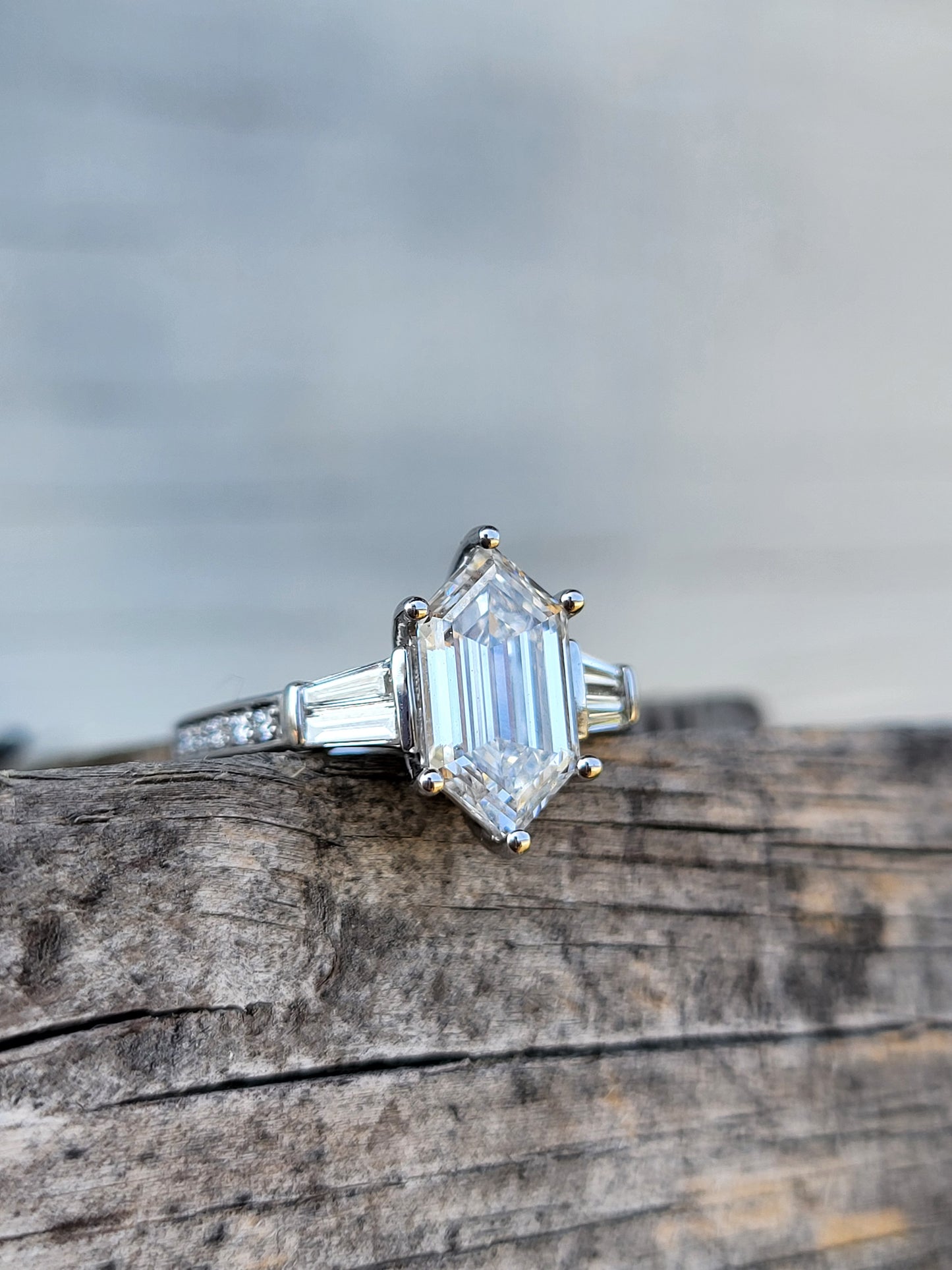 The Etta: 2ct Lab Diamond Elongated Hexagon Engagement Ring, Western Engagement Ring with Duchess Step Cut Center, Classic Engagement Ring, White Gold Ring with Hexagon Center