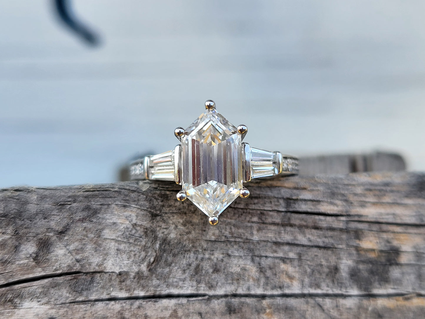 The Etta: 2ct Lab Diamond Elongated Hexagon Engagement Ring, Western Engagement Ring with Duchess Step Cut Center, Classic Engagement Ring, White Gold Ring with Hexagon Center