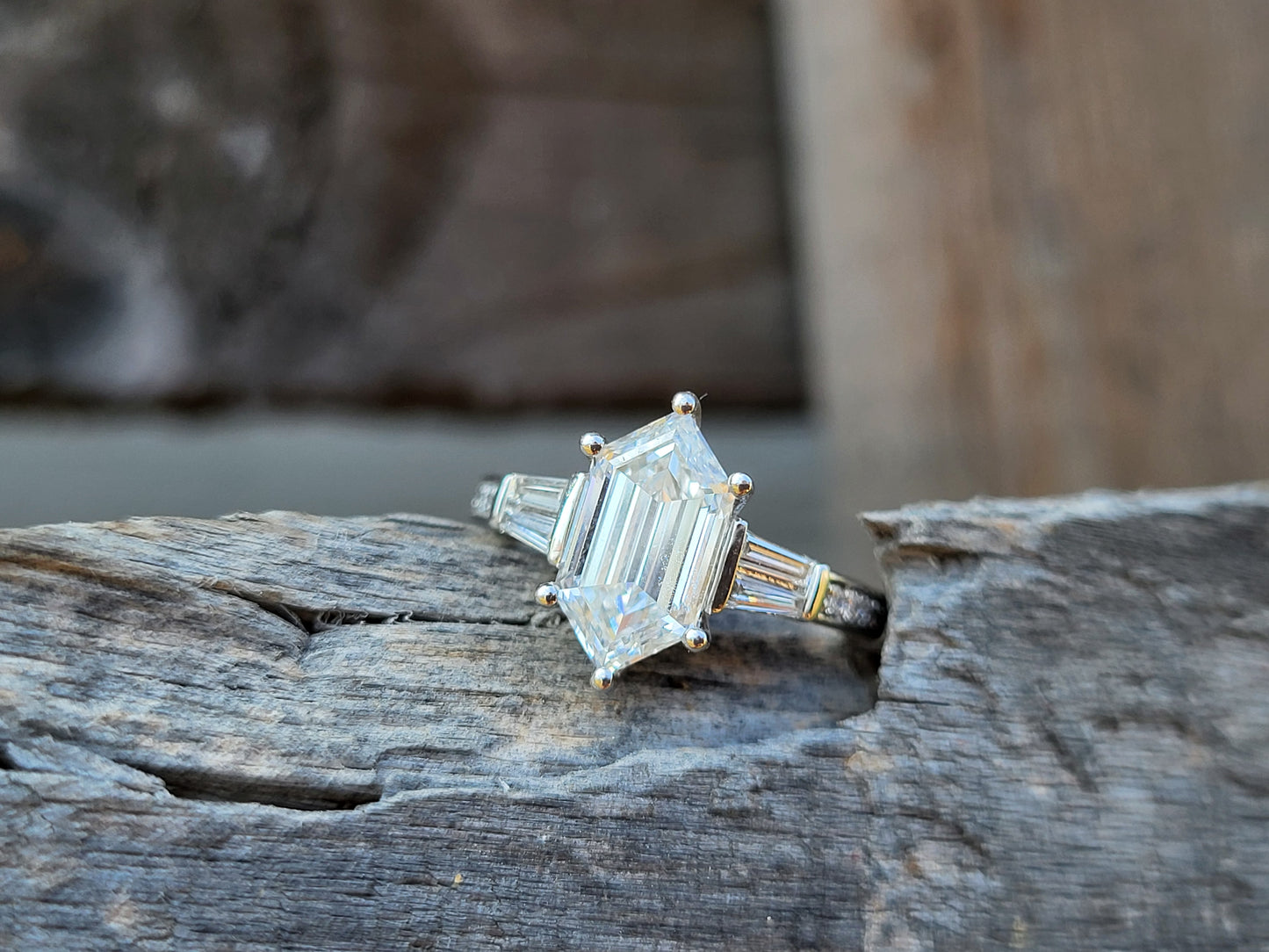 The Etta: 2ct Lab Diamond Elongated Hexagon Engagement Ring, Western Engagement Ring with Duchess Step Cut Center, Classic Engagement Ring, White Gold Ring with Hexagon Center