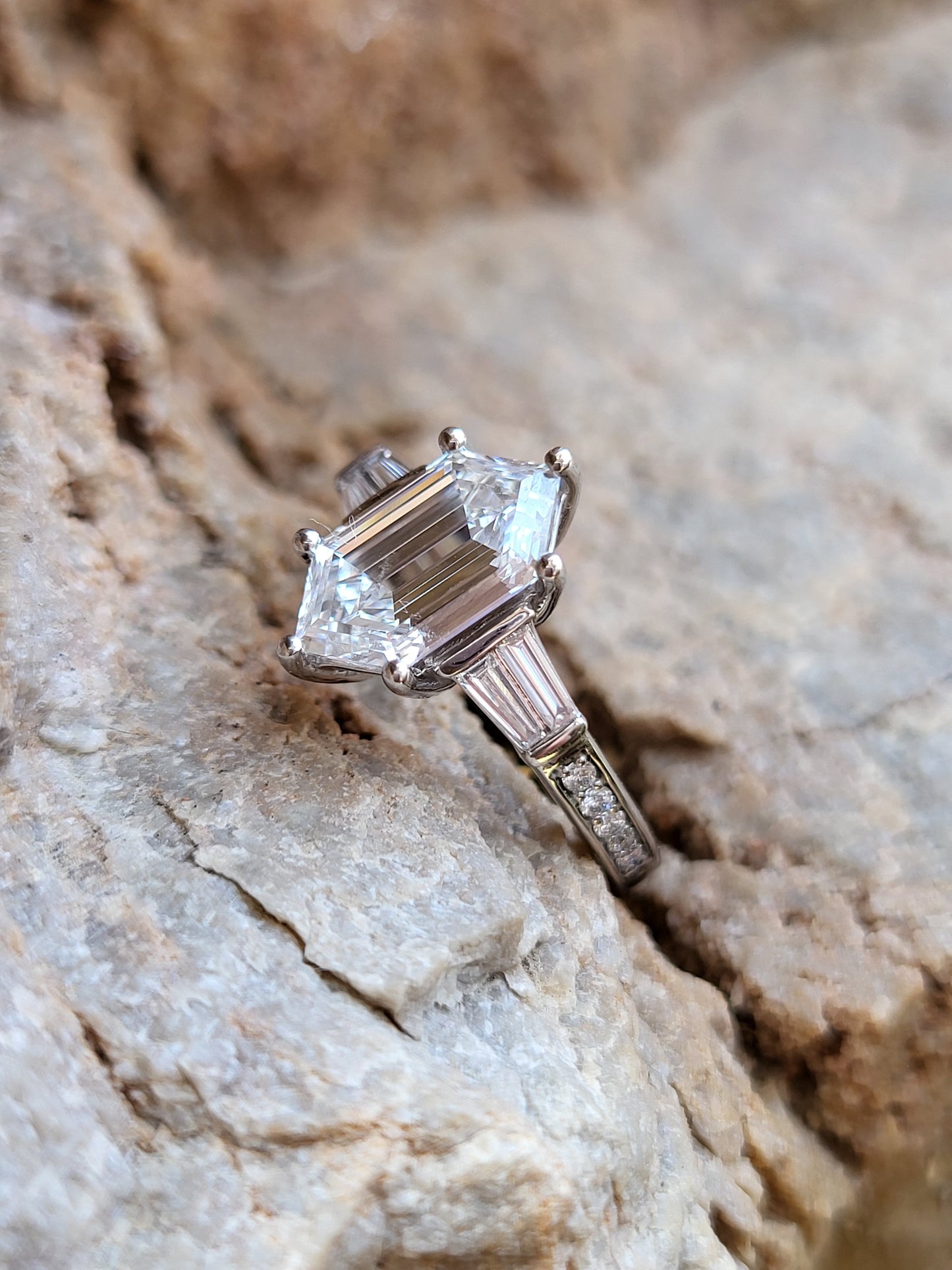 The Etta: 2ct Lab Diamond Elongated Hexagon Engagement Ring, Western Engagement Ring with Duchess Step Cut Center, Classic Engagement Ring, White Gold Ring with Hexagon Center