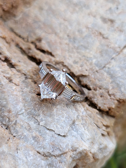 The Etta: 2ct Lab Diamond Elongated Hexagon Engagement Ring, Western Engagement Ring with Duchess Step Cut Center, Classic Engagement Ring, White Gold Ring with Hexagon Center