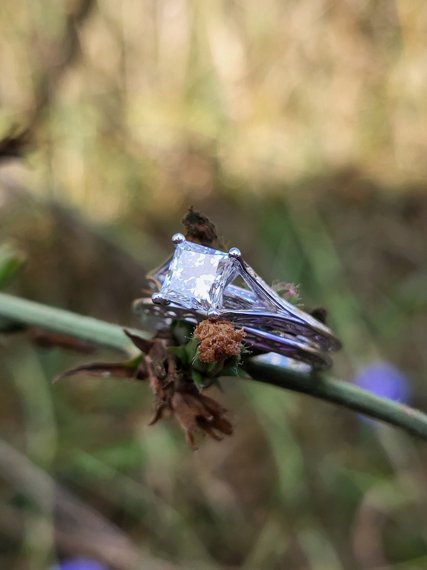 The Chelsea: White Gold or Sterling Silver Scroll-Style Ring With 1ct Princess Cut Moissanite or CZ, Western Engagement Ring, Western Wedding Band, Cowgirl Ring, Rope Detail Engagement Ring