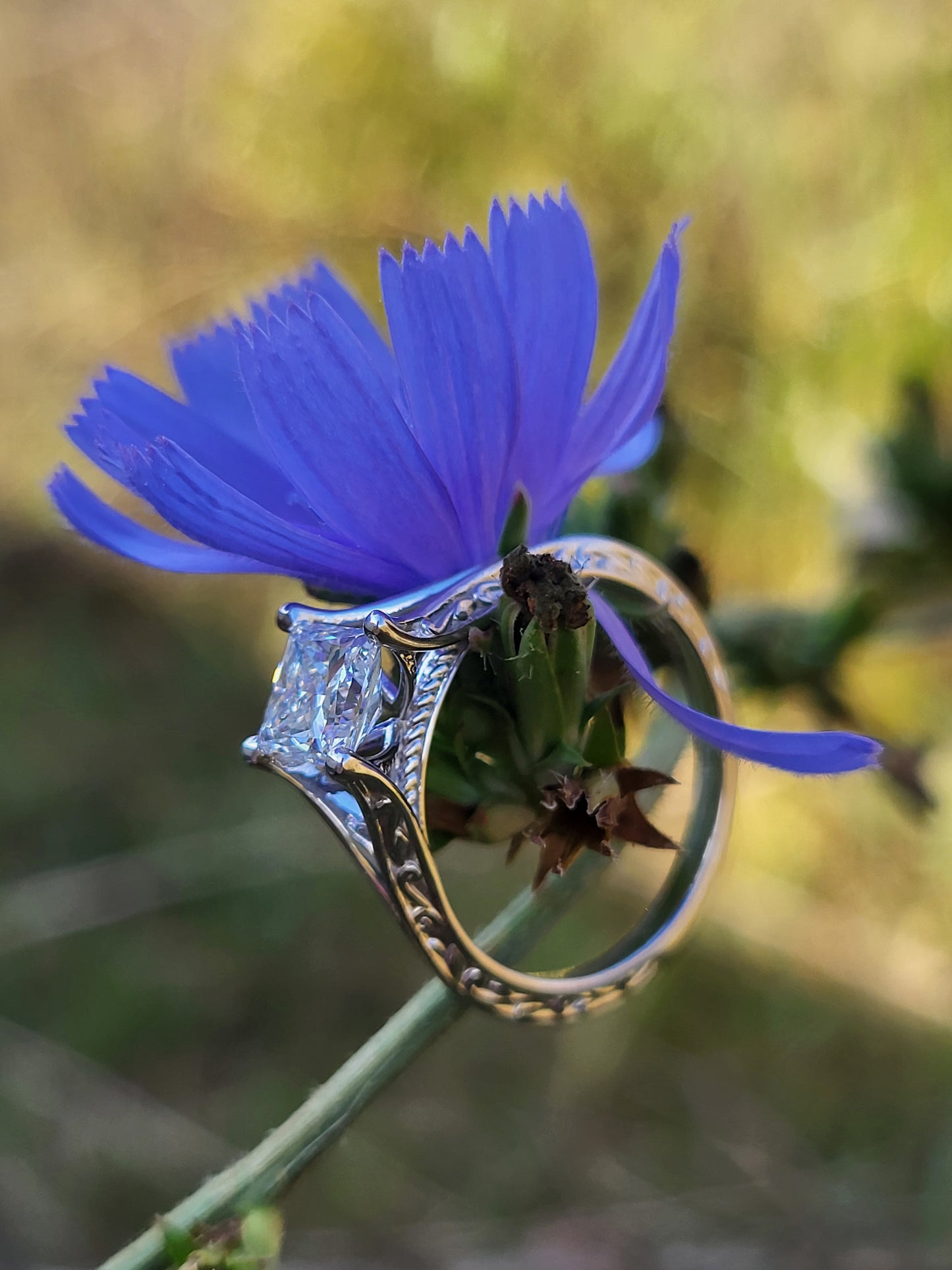 The Chelsea: White Gold or Sterling Silver Scroll-Style Ring With 1ct Princess Cut Moissanite or CZ, Western Engagement Ring, Western Wedding Band, Cowgirl Ring, Rope Detail Engagement Ring