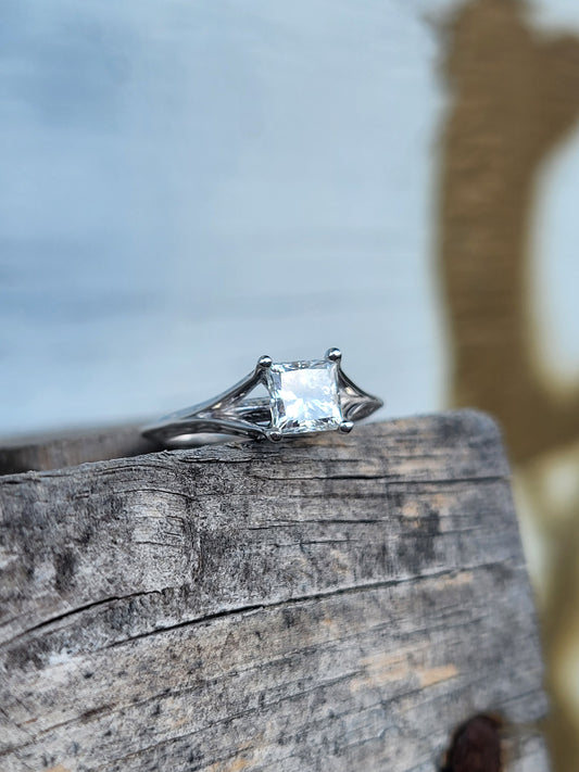 The Chelsea: White Gold or Sterling Silver Scroll-Style Ring With 1ct Princess Cut Moissanite or CZ, Western Engagement Ring, Western Wedding Band, Cowgirl Ring, Rope Detail Engagement Ring