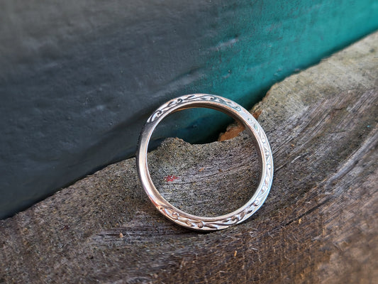 The Cici: White Gold or Platinum Scroll-Style Band, Western Wedding Ring, Western Wedding Band, Cowgirl Ring, Dainty Cowgirl Ring