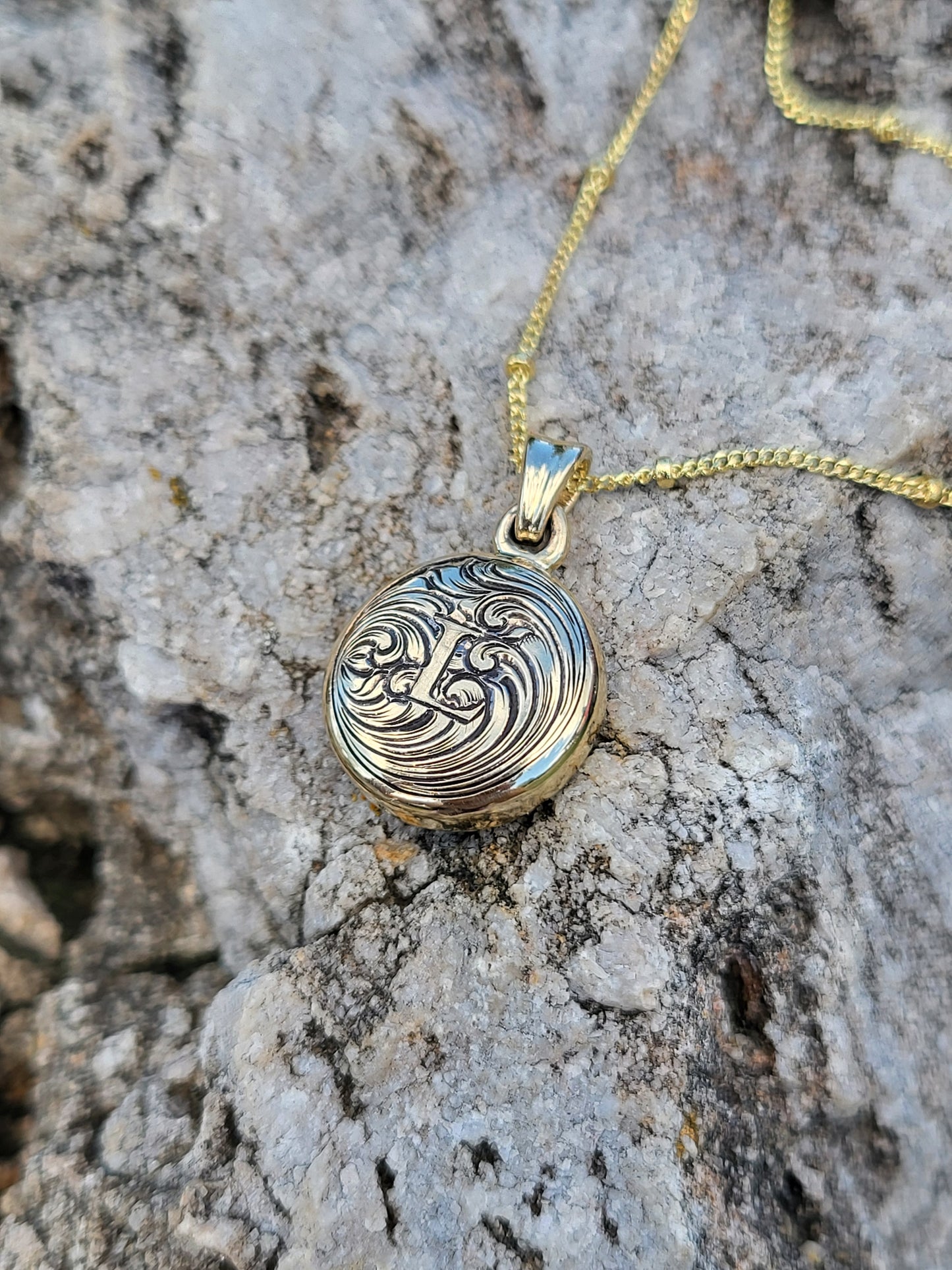 Cowgirl Charm Collection- Charm #1: Simple Initial Pendant, Hand-Engraved Scrollwork Necklace, Cowgirl Gifts, Western Bridal Necklace