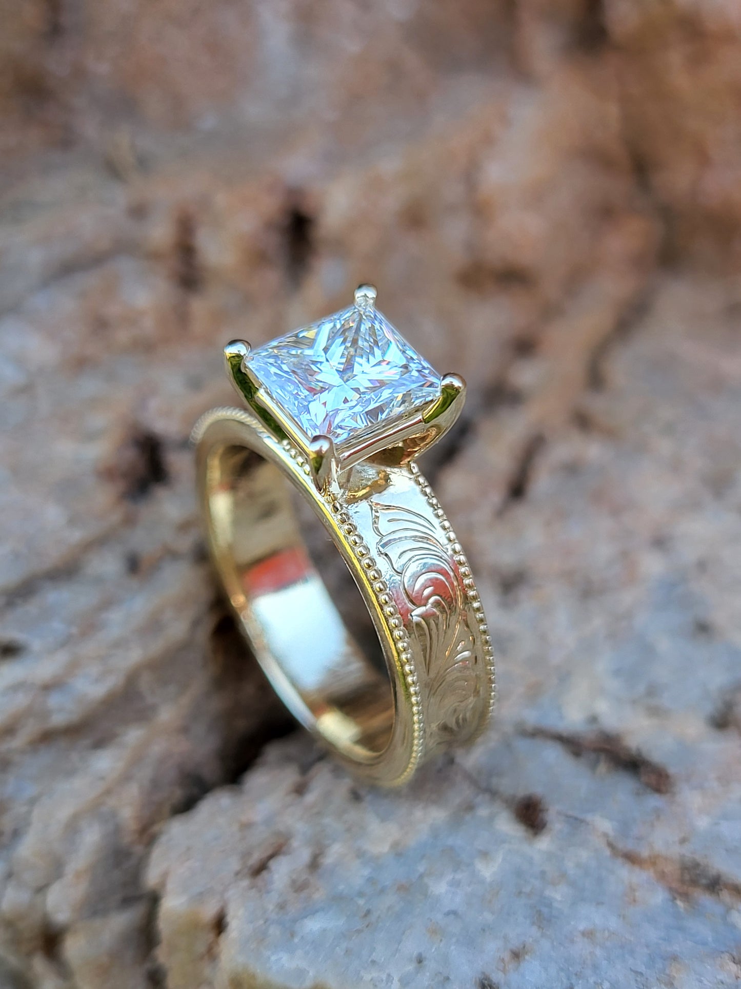 IMMEDIATE SHIP: Size 5 The Tawny: 14K Yellow Gold Ring, Square Lab Grown Diamond ring, western engagement ring, cowgirl ring, white gold engagement ring (Copy)