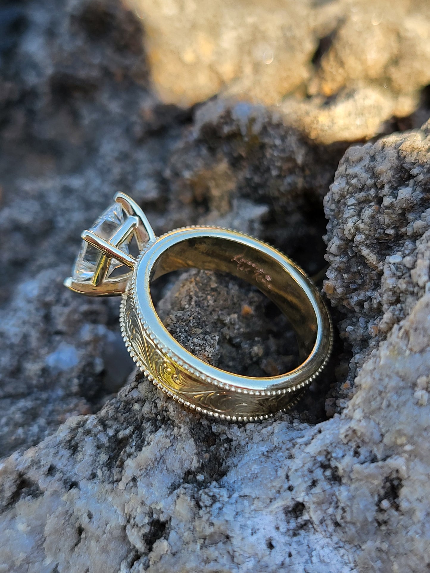 The Heidi: 5mm Yellow Gold Ring, Square moissanite or diamond ring, western engagement ring, cowgirl ring