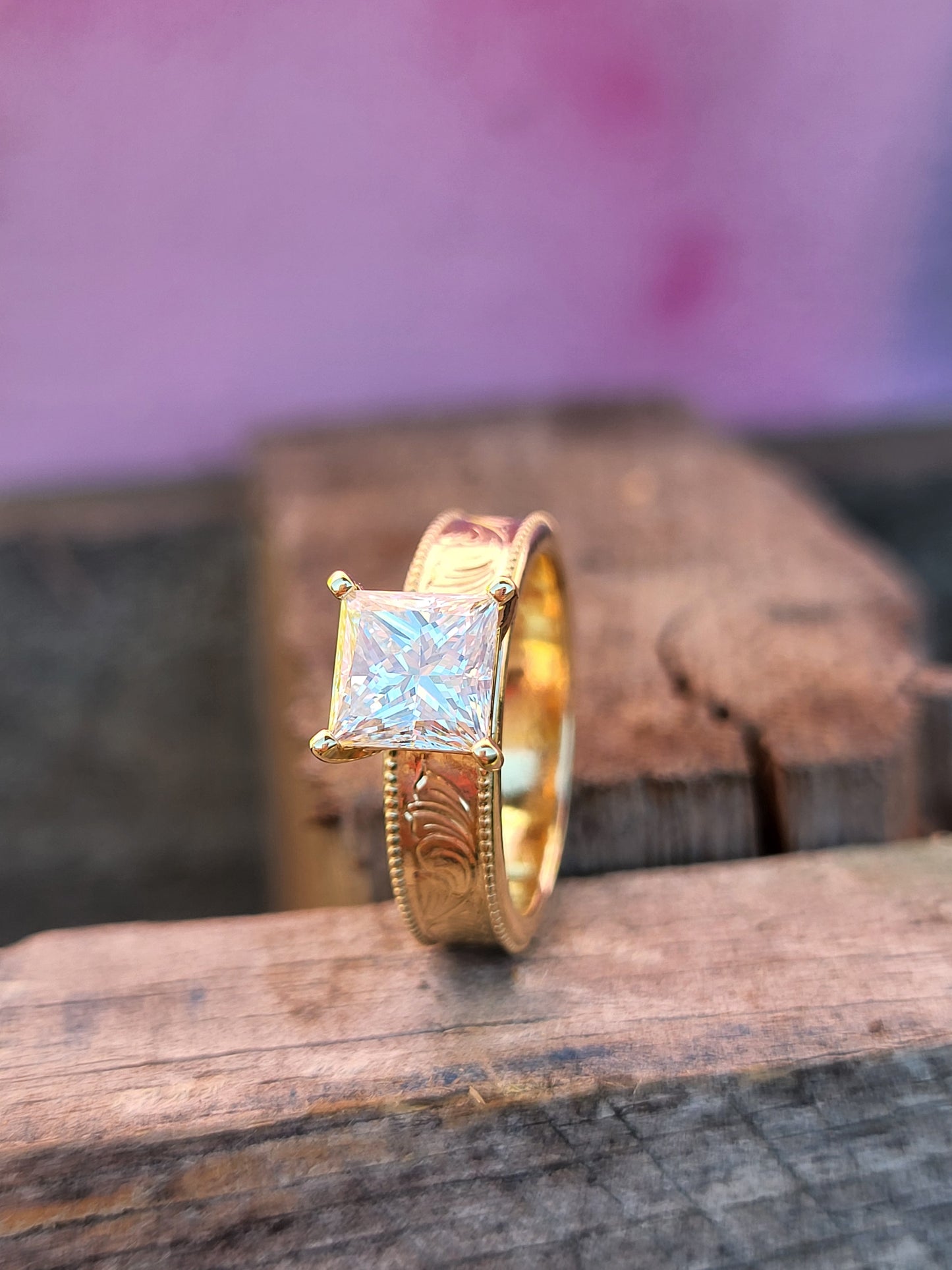 The Heidi: 5mm Yellow Gold Ring, Square moissanite or diamond ring, western engagement ring, cowgirl ring