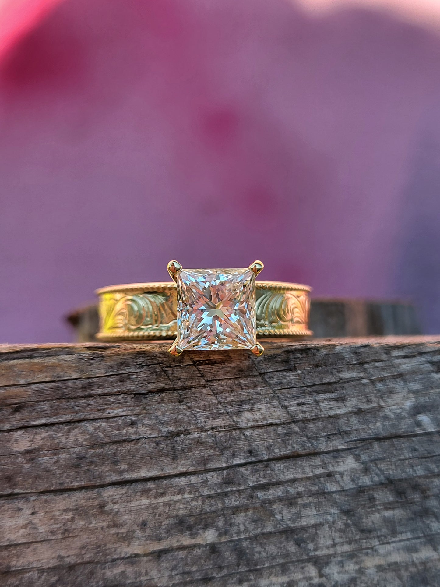The Heidi: 5mm Yellow Gold Ring, Square moissanite or diamond ring, western engagement ring, cowgirl ring