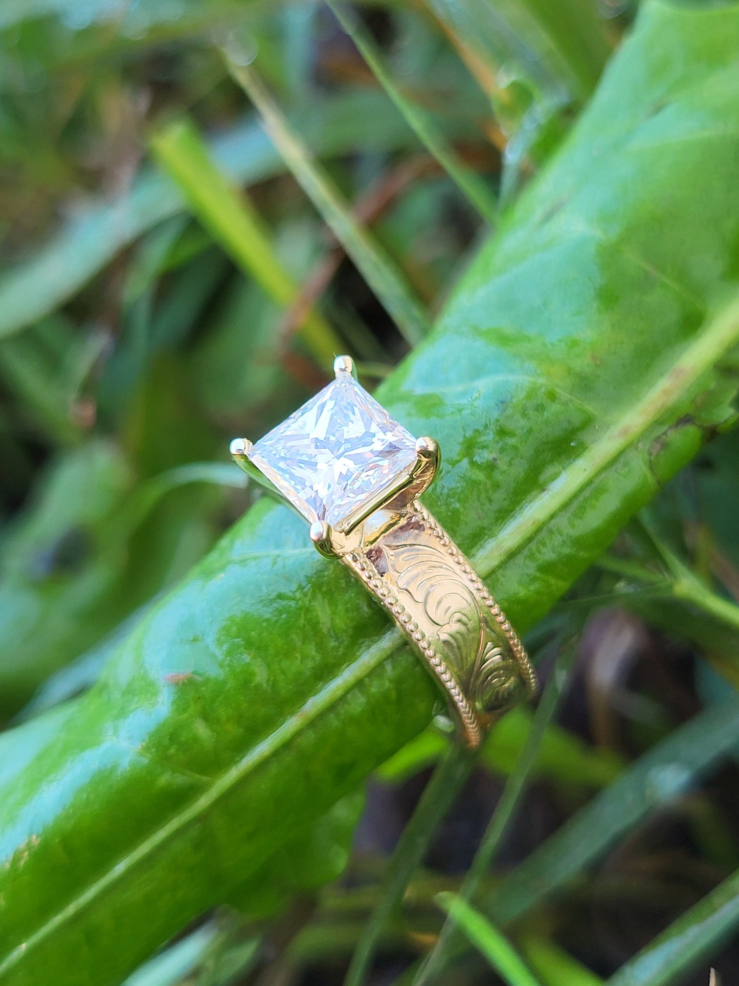 IMMEDIATE SHIP: Size 5 The Tawny: 14K Yellow Gold Ring, Square Lab Grown Diamond ring, western engagement ring, cowgirl ring, white gold engagement ring (Copy)
