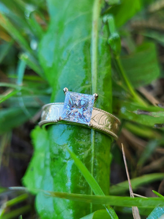 IMMEDIATE SHIP: Size 5 The Tawny: 14K Yellow Gold Ring, Square Lab Grown Diamond ring, western engagement ring, cowgirl ring, white gold engagement ring (Copy)